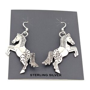 Navajo 925 Sterling Silver Earrings Handmade Horse Tribal Jewelry‎ Signed ***